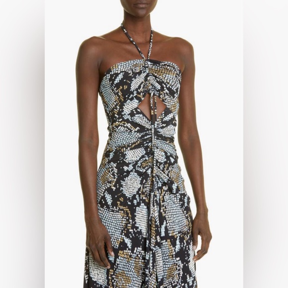 NWT $890 Proenza Schouler Ruched Snakeskin Print Halter Neck Dress in size 10! - Picture 4 of 6